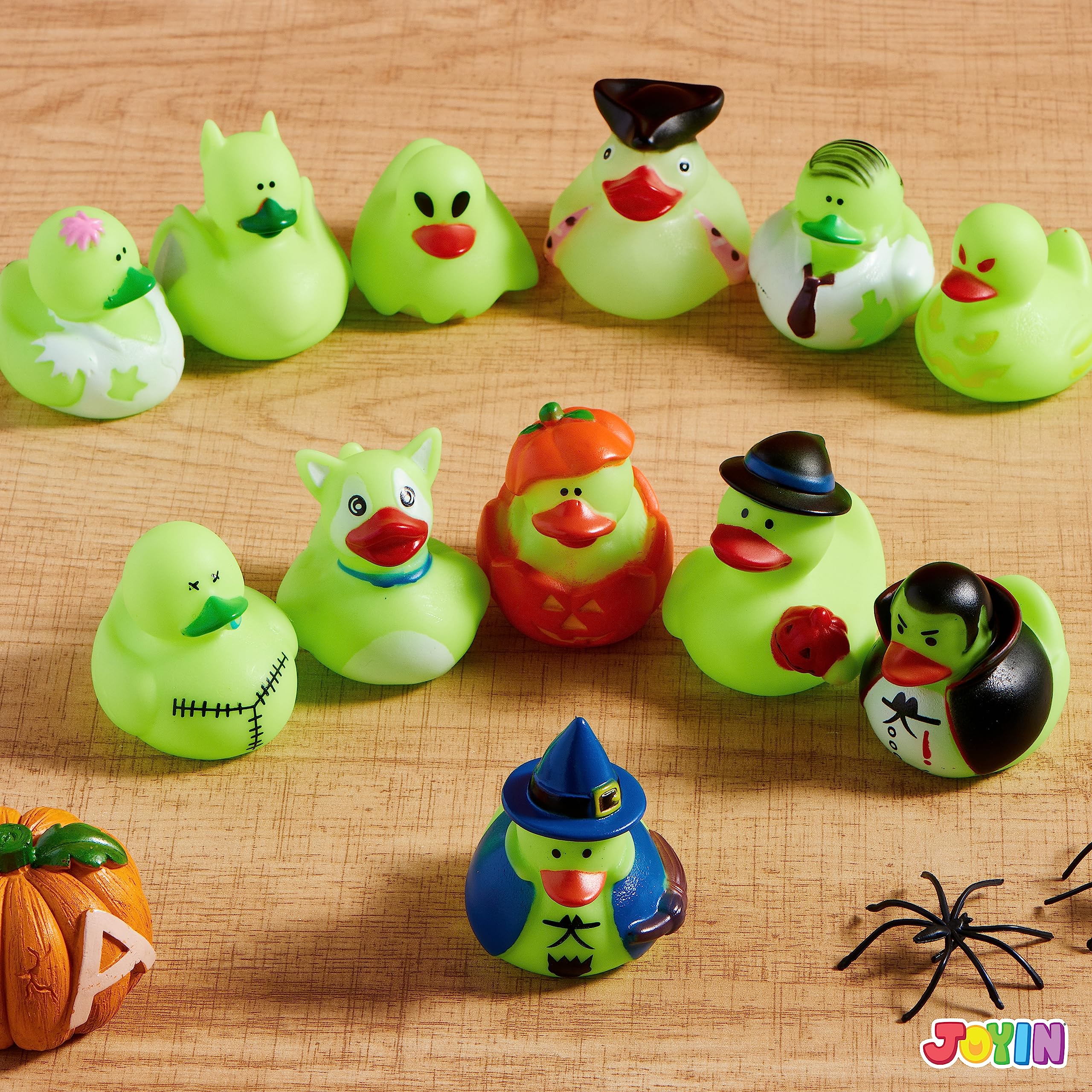 JOYIN 12 PCS Halloween Glow Ducks Bath Toys, Rubber Ducks for School Classroom Prizes, Glow in The Dark Duckies for Trick or Treating Goodie Bag Fillers, Halloween Party Favors Decorations