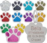 LARRYROO Personalised Engraved Pet Tag Paw Shape Glitter 27mm Yellow view 3