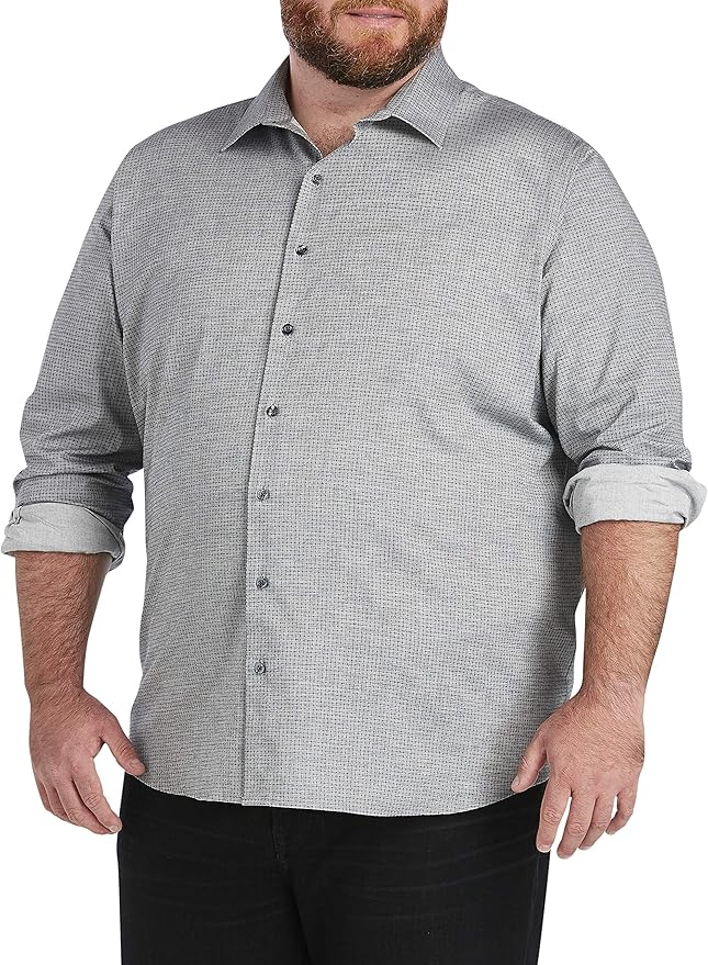 DXL Synrgy Big and Tall Grid Print Sport Shirt, Grey at Amazon Men’s