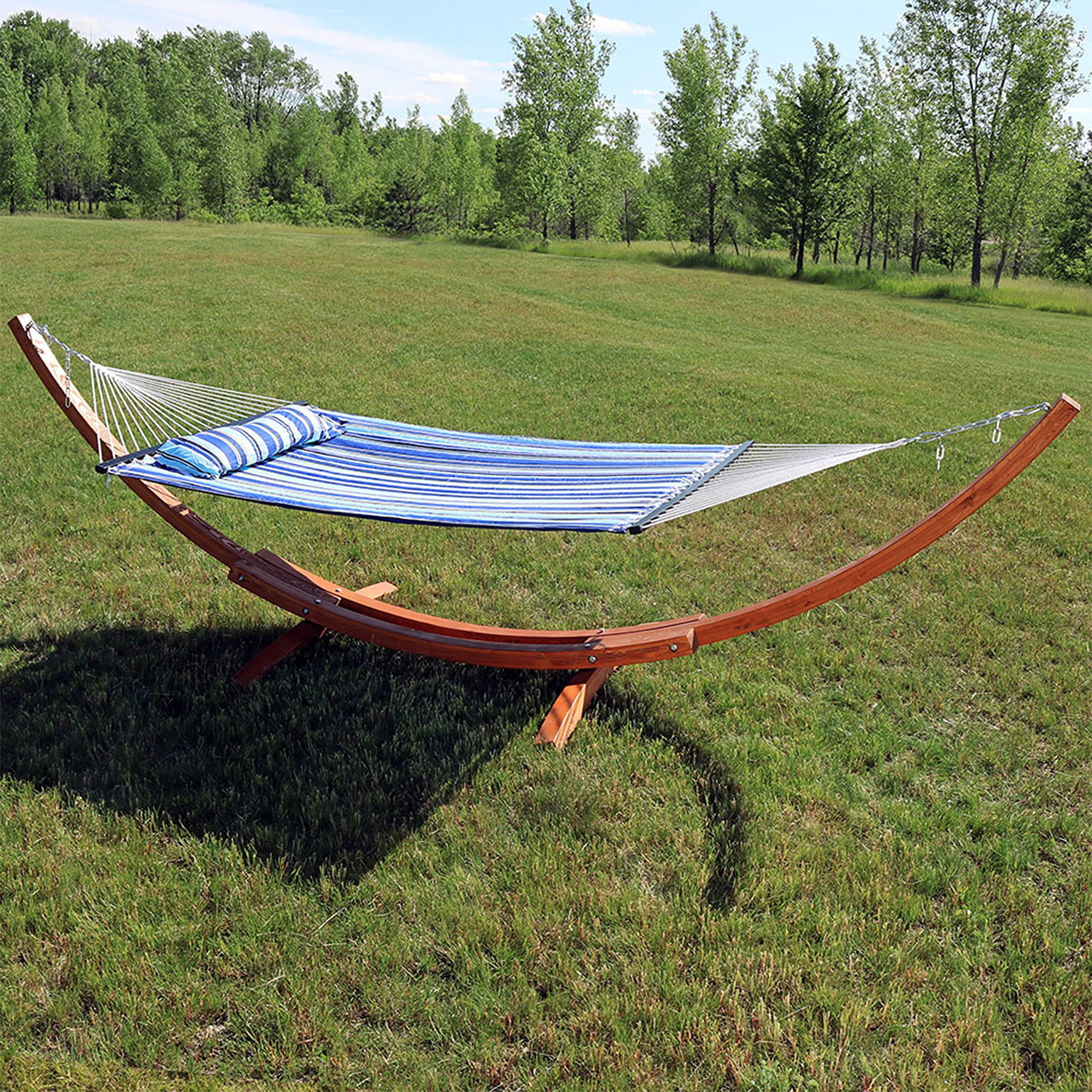 Sunnydaze Quilted Double Fabric Hammock with 13Foot Curved Arc Wood