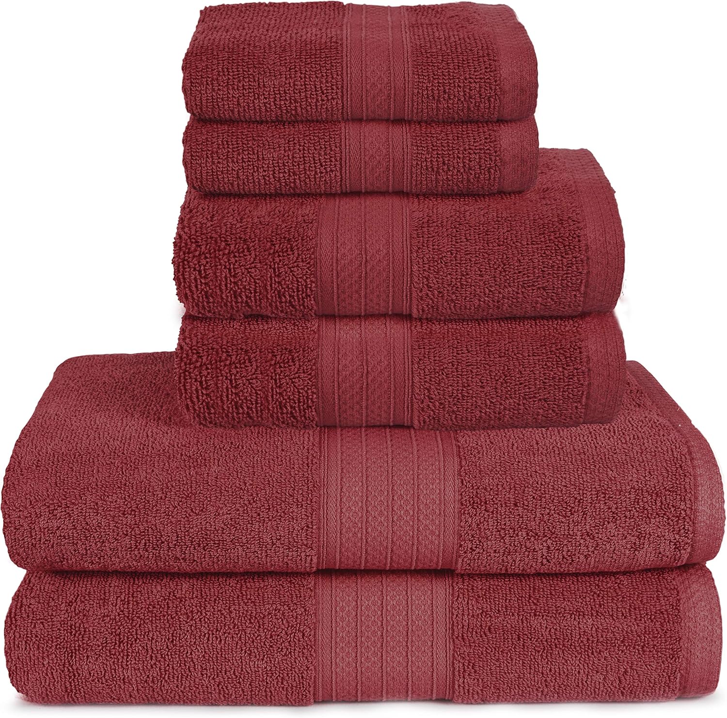 GLAMBURG 6 Piece Towel Set, 100% Combed Cotton - 2 Bath Towels, 2 Hand Towels, 2 Wash Cloths - 600 GSM Luxury Hotel Quality Ultra Soft Highly Absorbent Towel Set for Bathroom - Burgundy: Home & Kitchen