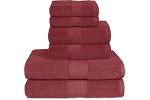 GLAMBURG 6 Piece Towel Set, 100% Combed Cotton - 2 Bath Towels, 2 Hand Towels, 2 Wash Cloths - 600 GSM Luxury Hotel Quality Ultra Soft Highly Absorbent Towel Set for Bathroom - Burgundy