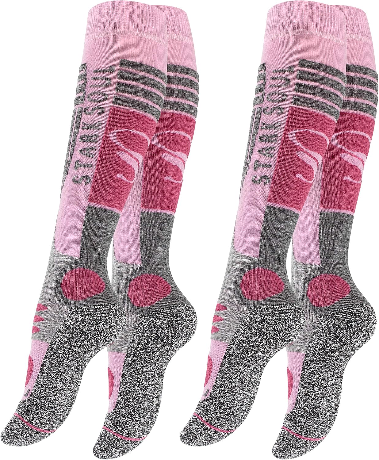 STARK SOUL 2 works of Women's Ski Functional Socks, Ski Socks with Special Padding, Dusky pink/grey, 35-38