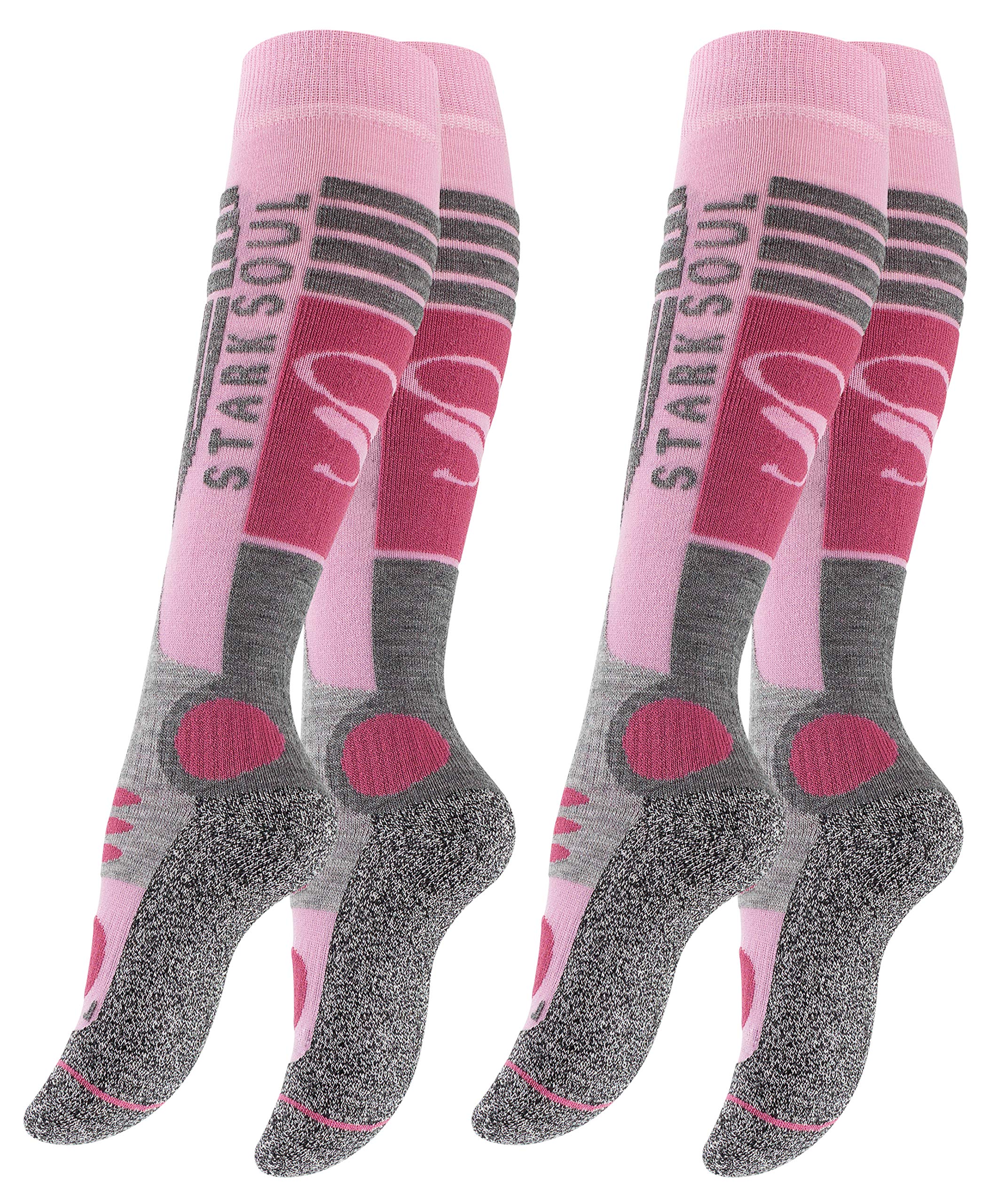 STARK SOUL 2 Pairs of Women's Ski Functional Socks, Ski Socks with Special Padding, Dusky pink/grey, 35-38