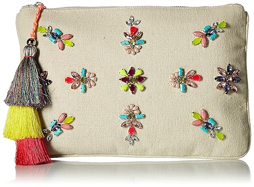 Steve Madden Belle Oversized Bohemian Multi Colored Jewels and Rhinestones Fabric Clutch