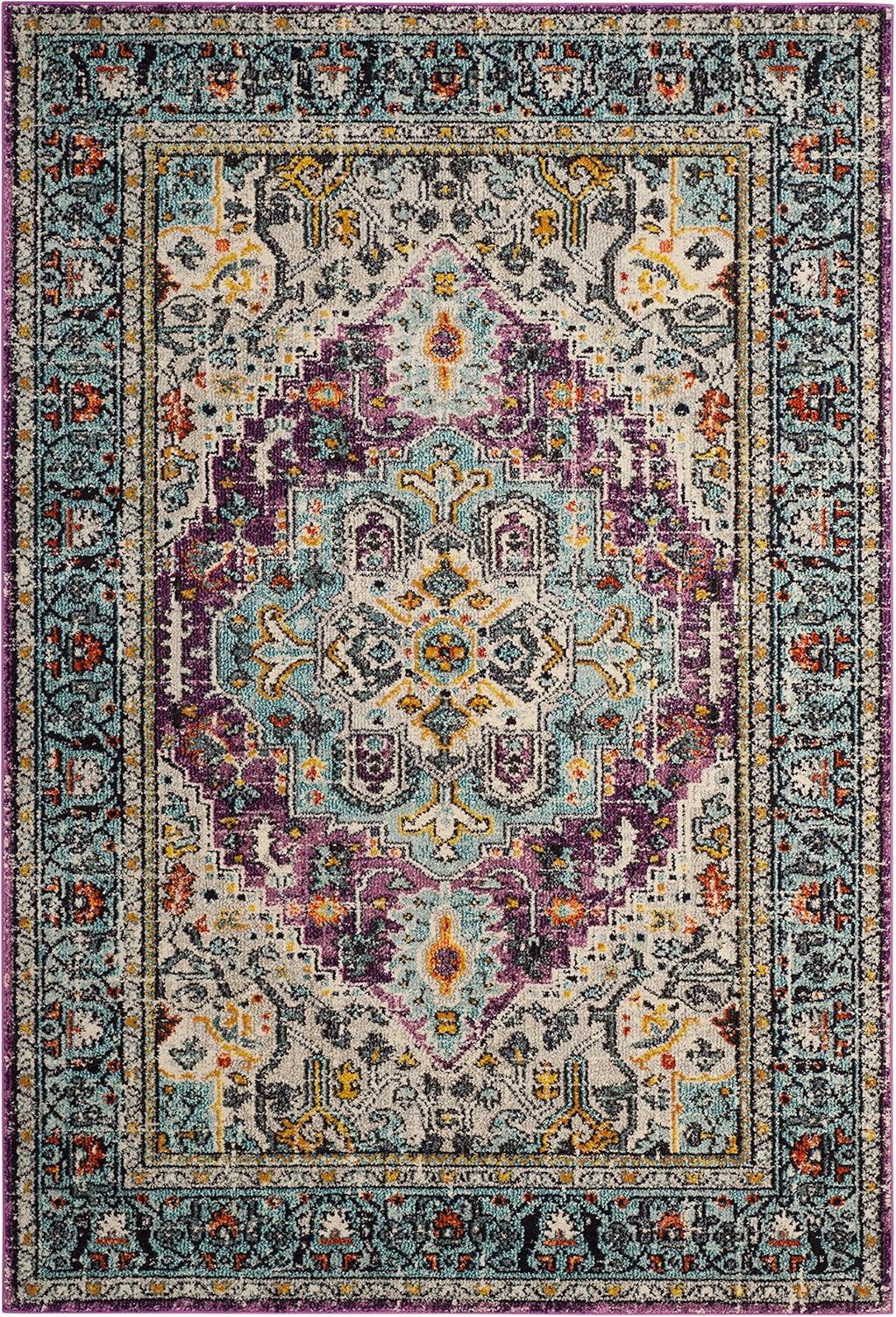 Safavieh Boho Chic Indoor Woven Rectangle Area Rug, Monaco Collection, MNC251, in Violet / Light Blue - Image 5