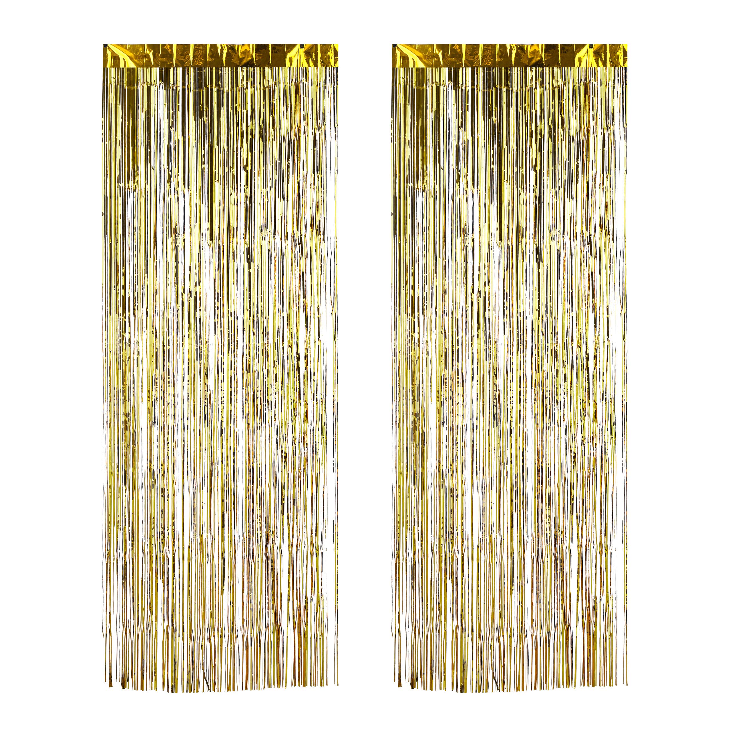 Relaxdays Curtain Set of 2, Party Decoration for Birthday & Weddings, Glitter Fringe Drapes, Gold, One Size