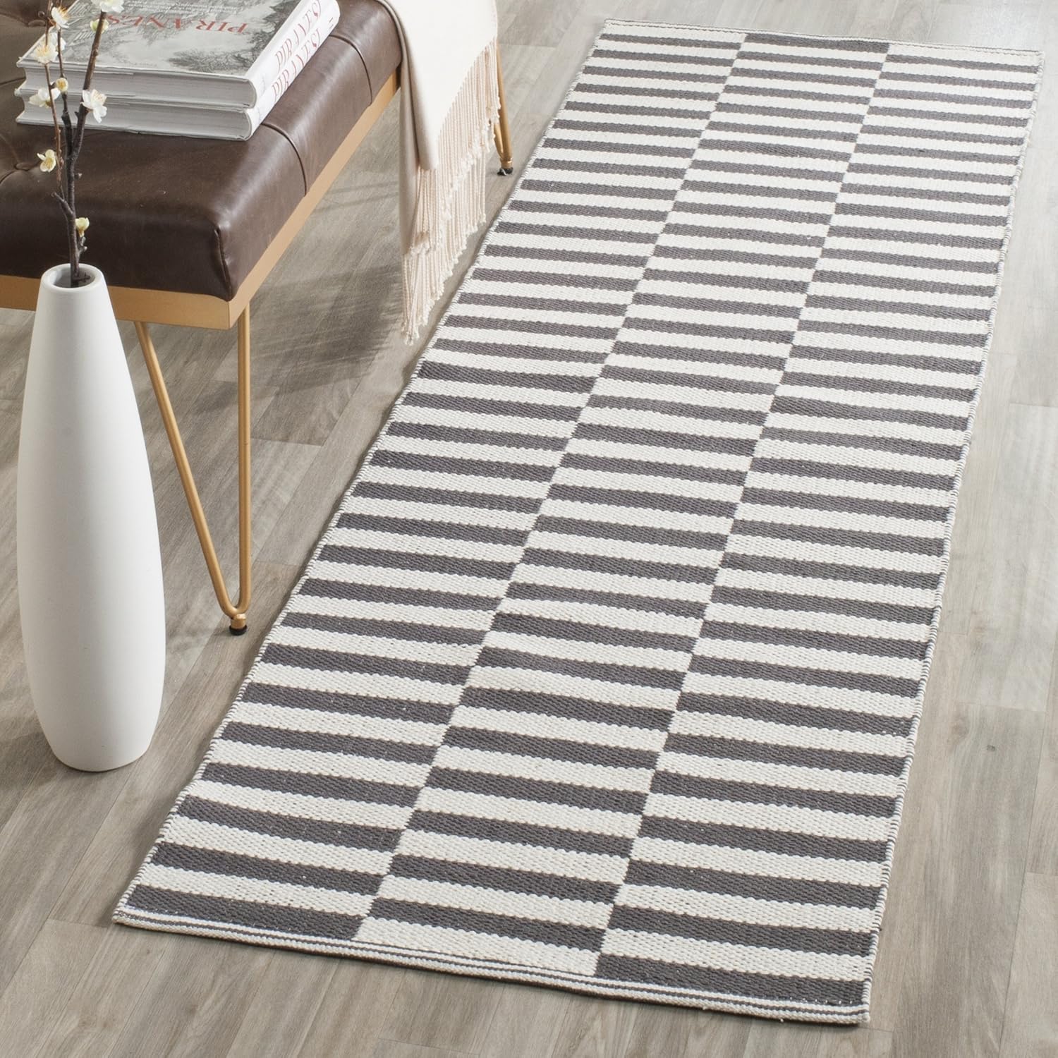 Safavieh Montauk Collection MTK715A Handmade Flatweave Ivory and Grey Cotton Area Rug (2'3" x 5')