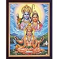 Hanuman Reciting Sita Ram, Sita Ram and Lord Ram Giving him Blessings, A Poster Painting with Frame for Gift Purpose.