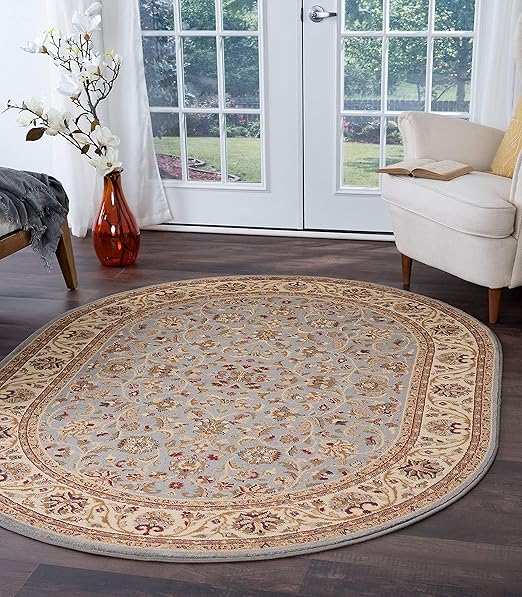 Amazon Com Ventura Transitional Oriental Blue Oval Area Rug 7 X 10 Oval Furniture Decor