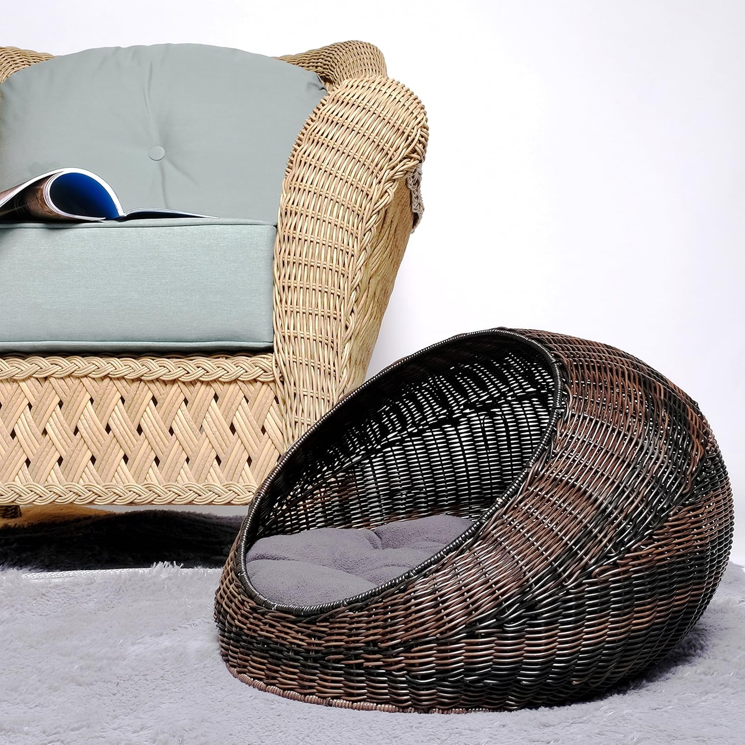 Beds & Furniture Washable D+GARDEN Wicker Cat Bed for Indoor Cats a