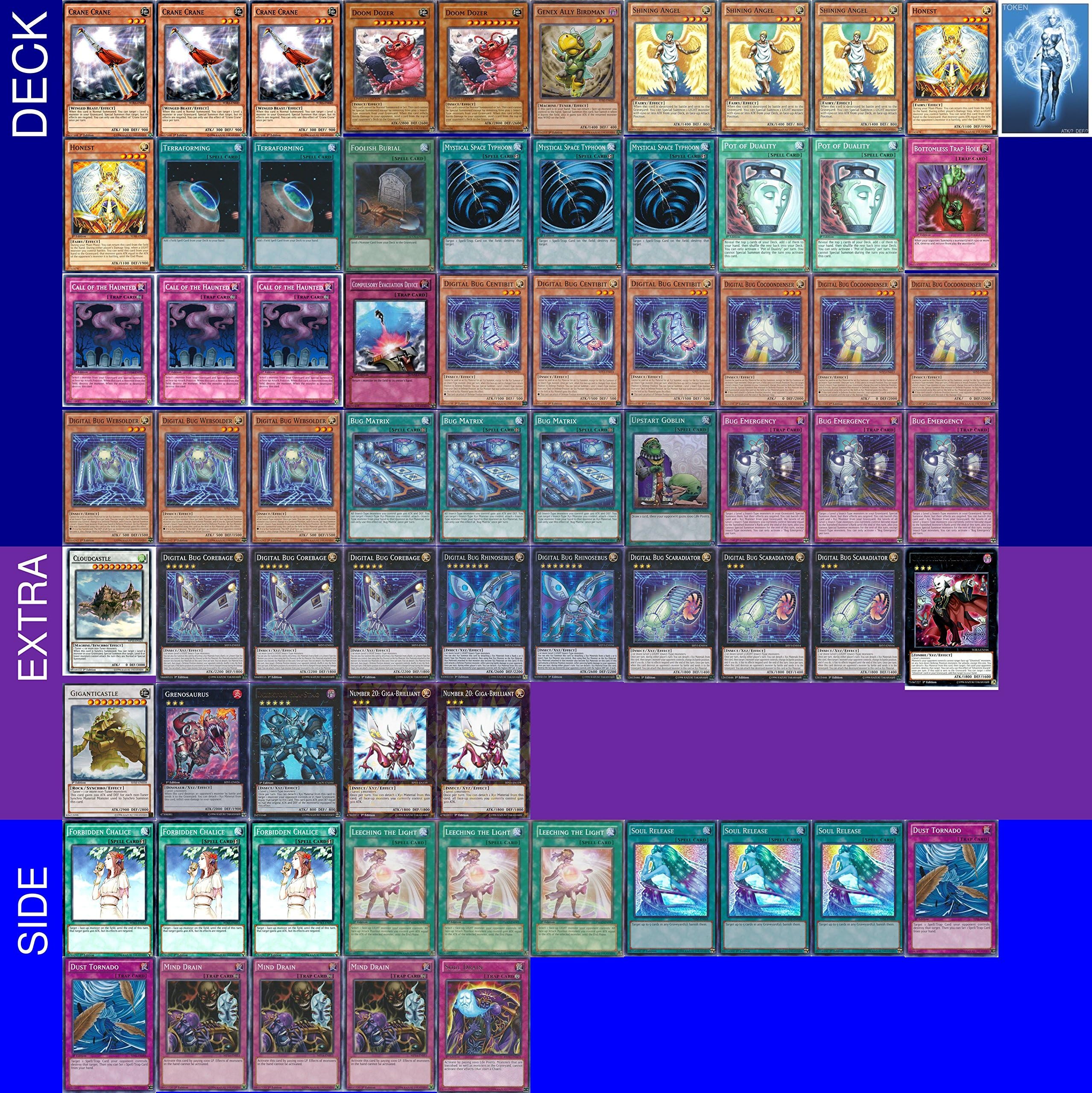 YUGIOH Tournament Ready Digital Bug Deck with Complete Extra & Side Deck and Exclusive Phantasm Gaming Token + a Deck Box & 100 Sleeves