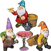 Mood Lab Miniature Gardening Gnomes Set of 4 pcs - 3,5" H Garden Gnome Figurines & Accessories Kit - Outdoor or House Decor
