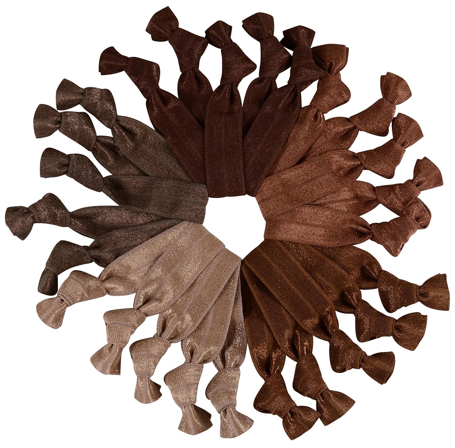Brown Brunette Knotted Ribbon Less Crease Hair Ties Ponytail Holders Bracelets - 25 Count (Browns)