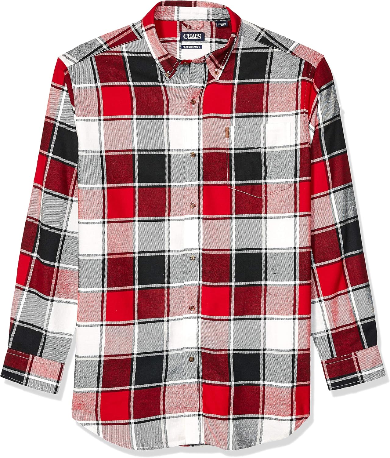 CHAPS Men's Big and Tall Long Sleeve Performance Flannel Shirt, Park