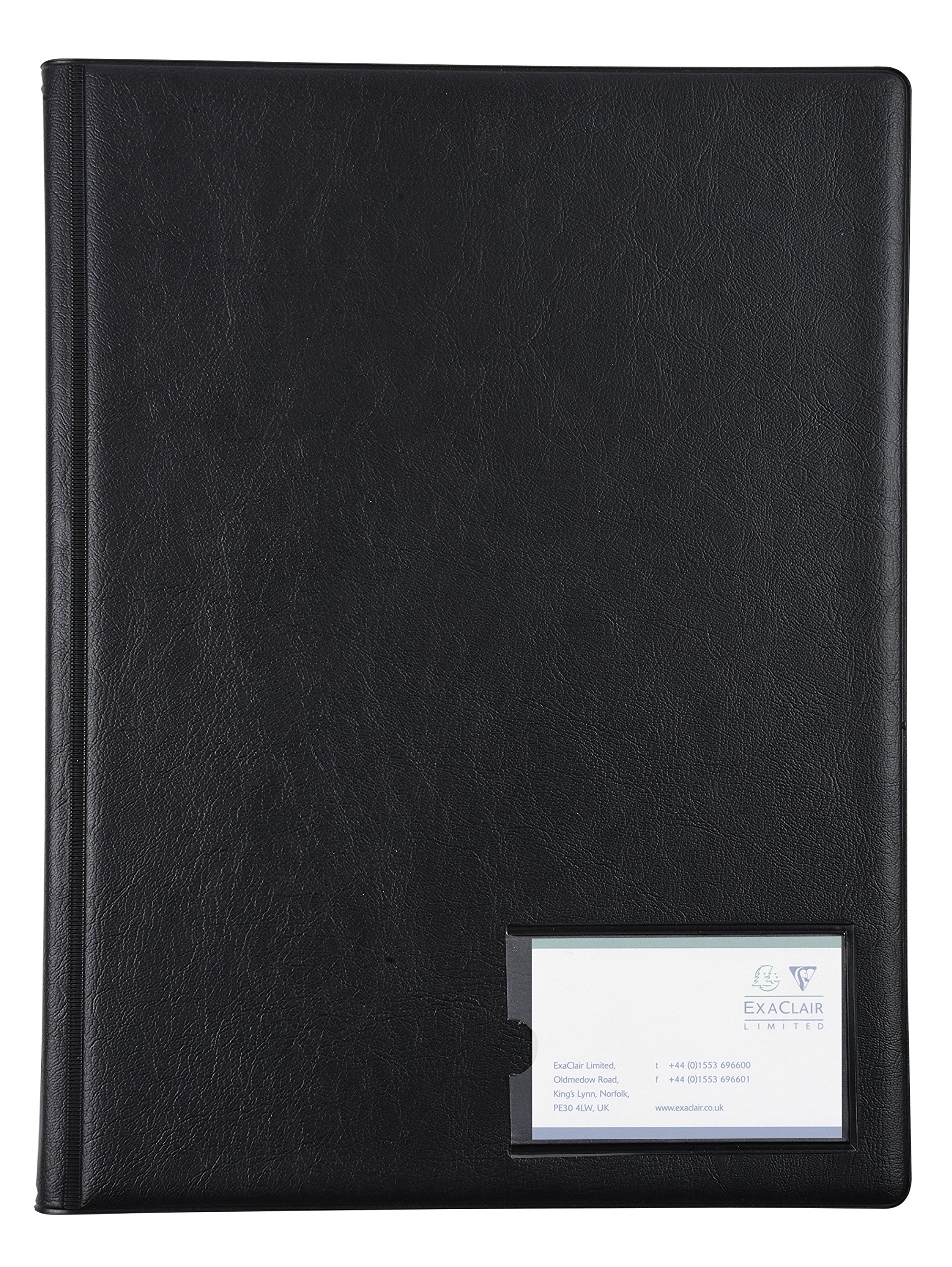 Exacompta - Ref CDB12Z - Guildhall - Display Book, Flexible Grained Black PVC Covers, A4, 12 Crystal Clear Pockets, Label Holder on Front