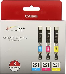 Canon CLI-251 CYAN,MAGENTA,YELLOW Ink, Compatible to MX922,MG7520,MG7120,MG6620,MG5620,iP8720,MG6420,MG6320 and MG5420, 3/Pack