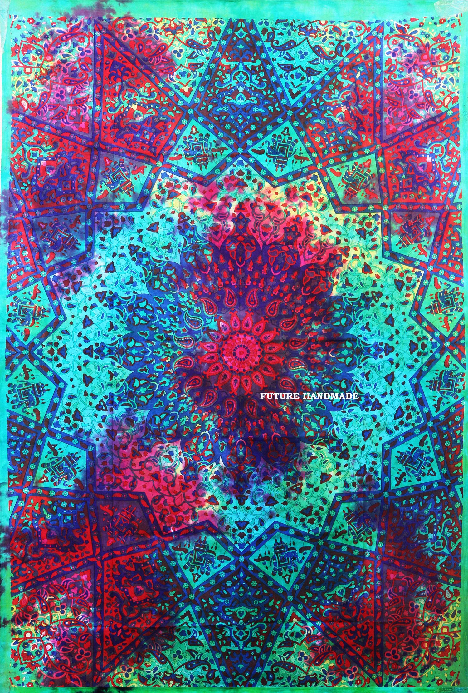 Future Handmade Twin Red Star Mandala Multi Color Tie Dye Tapestry Wall Hanging Elephant Printed Mandala Tapestry Unique Home Decor Bed Sheet Beach Blanket Dorm Decor Tapestry (Design T6)