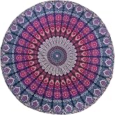 72" Peacock Mandala Round Tapestry – 100% Cotton, Hippie Beach Blanket, Yoga Mat, Wall Art
