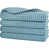 POLYTE 430 GSM Microfiber Lint Free Washcloth Face Towel, 13 x 13 in, 4 Pack (Waffle Weave)