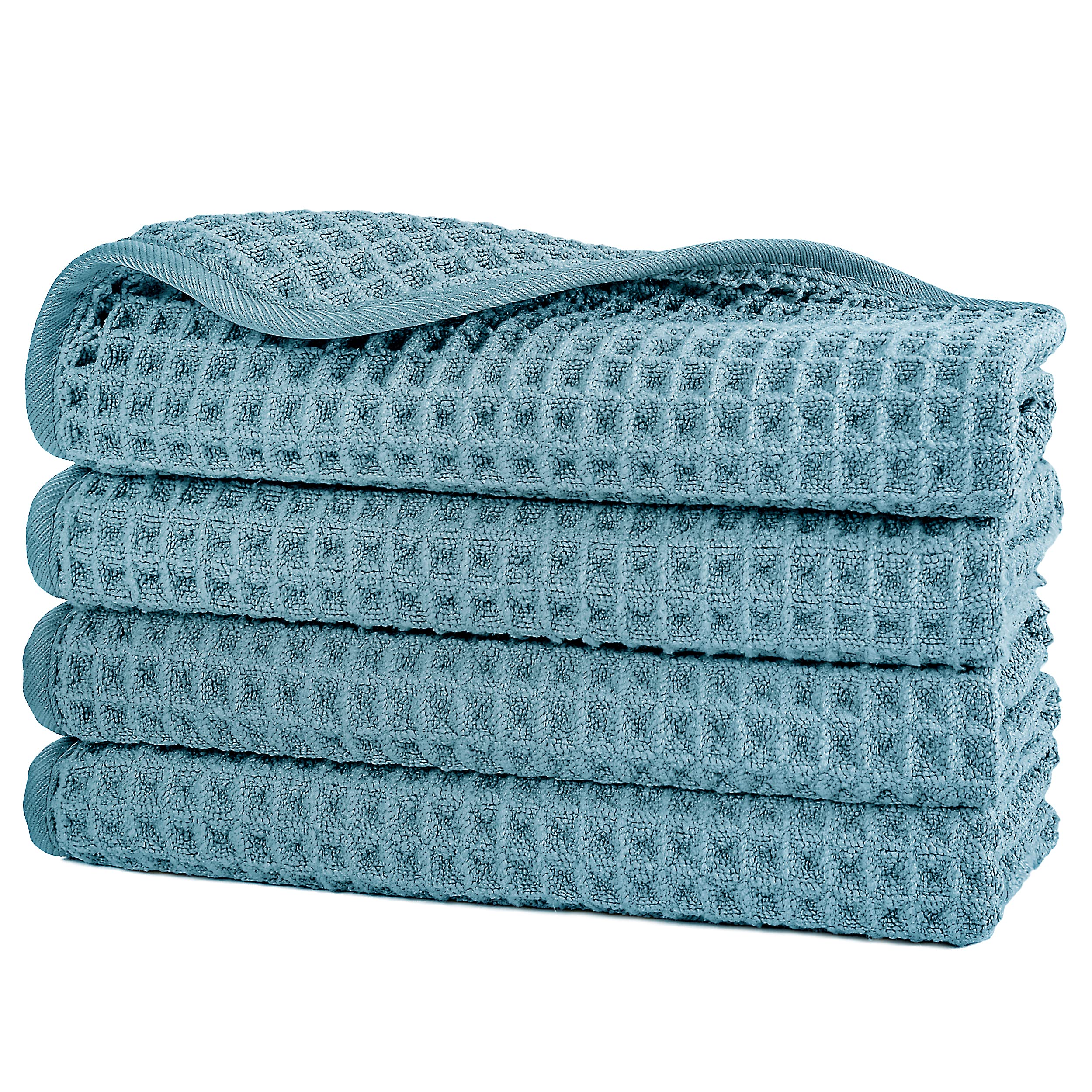 POLYTE Microfibre Lint Free Washcloth Face Towel, 33 x 33 cm, 4 Pack (Green, Waffle Weave) — image 1