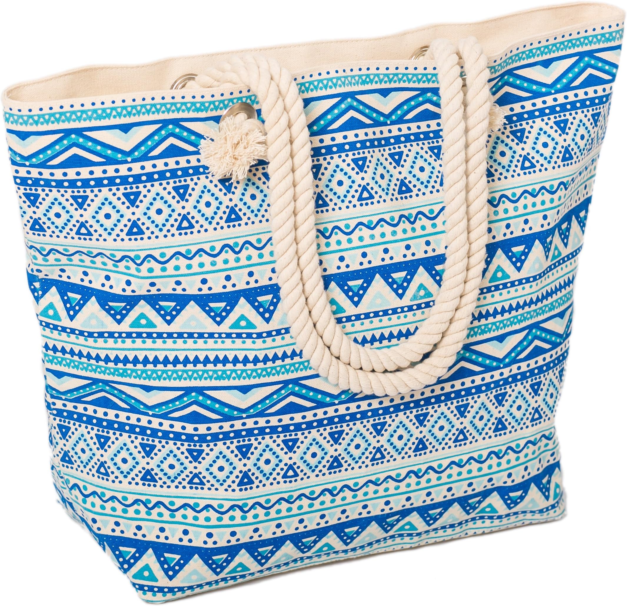 AIREE FAIREEBeach Bag Tote for Women Large Canvas Rope Handles Shoulder Travel Aztec Pattern