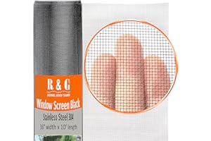 R & G HOME AND YARD Black 36" X 10' Stainless Steel 304 Pet Proof Screen Mesh, R & G Heavy Duty Insect Screen for Window Screen/Door Screen/Patio Screen Replacement - 18 Mesh .008" Diameter Wire