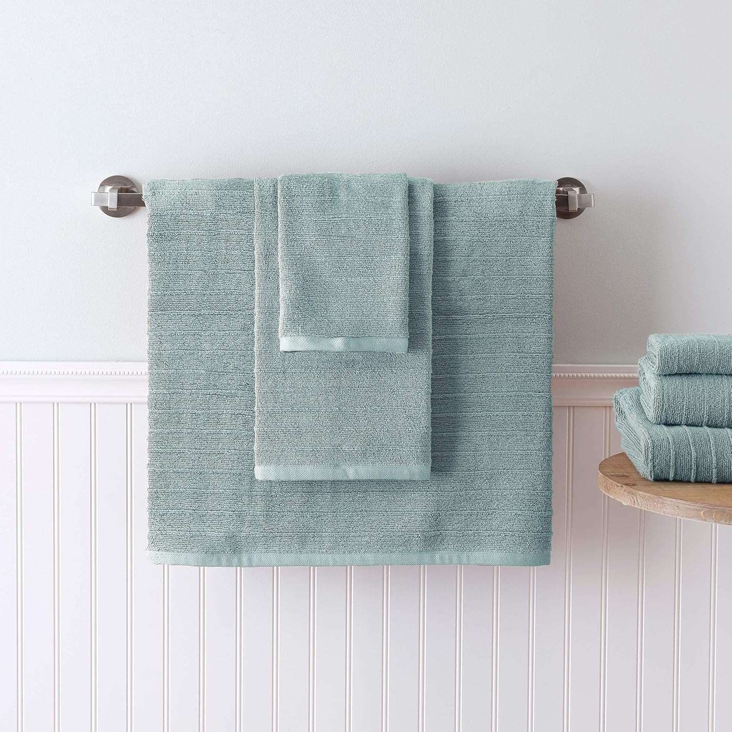 Welhome James 100% Cotton Textured Bath Towel Set of 6 (Mineral) - Super Absorbent - Soft & Luxurious Bathroom Towels - Quick Dry - 2 Bath - 2 Hand - 2 Wash Towels: Home & Kitchen