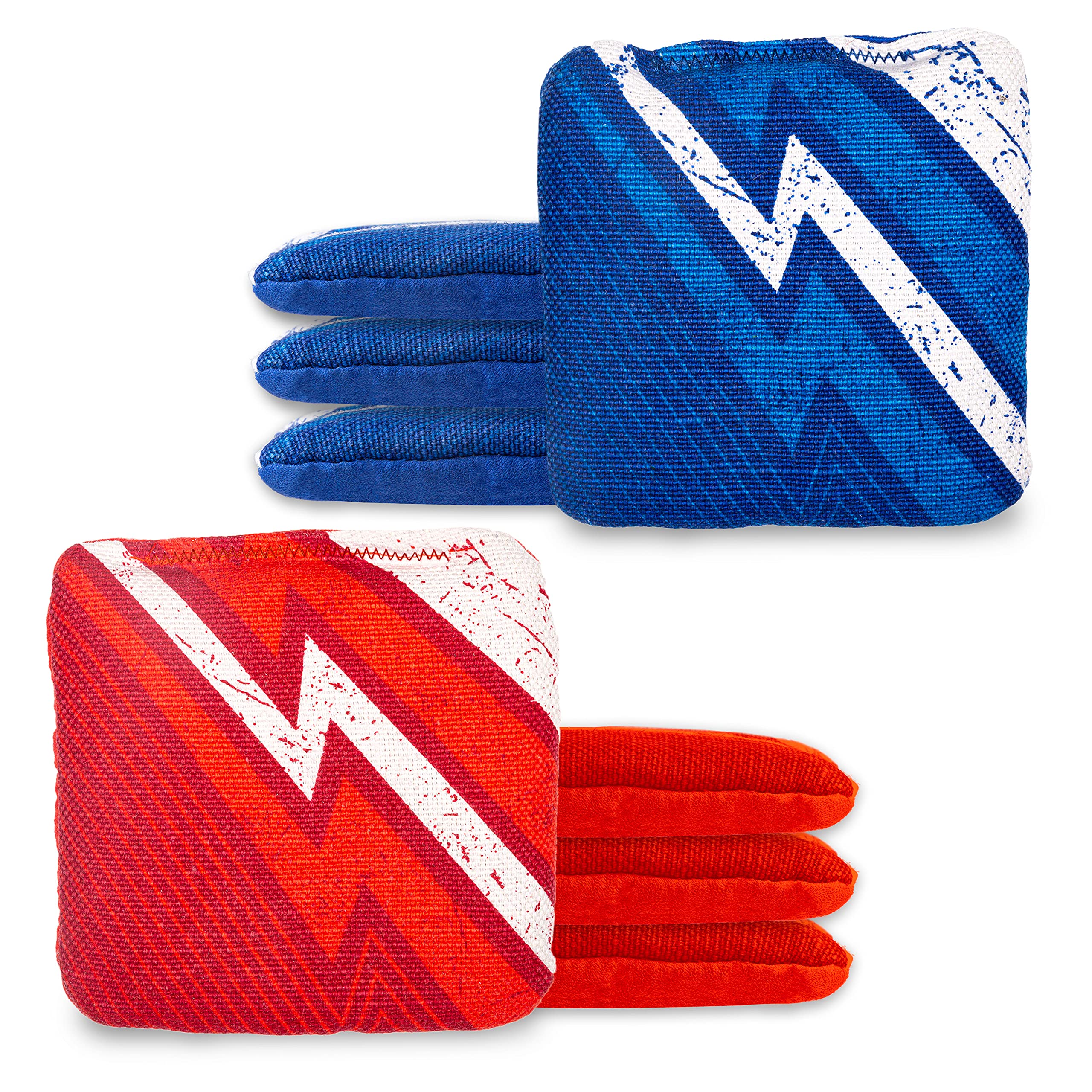 Play Platoon Tournament Series Cornhole Bags - Pro Style Dual Sided Slick and Sticky Side Bags - Set of 8 - Designed in USA - 4 Red Lightning & 4 Blue Lightning