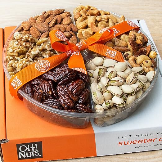 Oh! Nuts Holiday Gift Basket, Roasted Nut Variety Fresh Assortment Tray, Christmas Gourmet Food Prime Thanksgiving Delivery Idea for Men & Women Get Well Sympathy Fathers Mother & Valentines Day