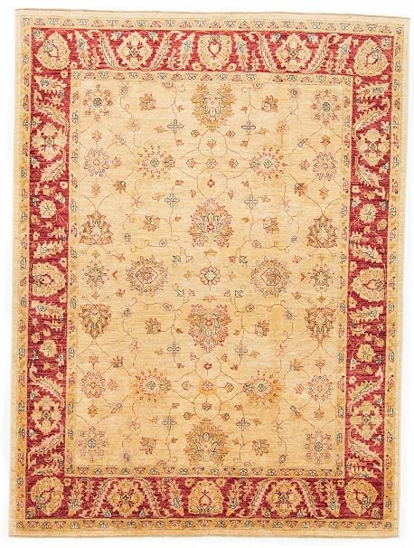 Carpetfine Ziegler Teppich 196x261 Beige Rot Handgeknupft