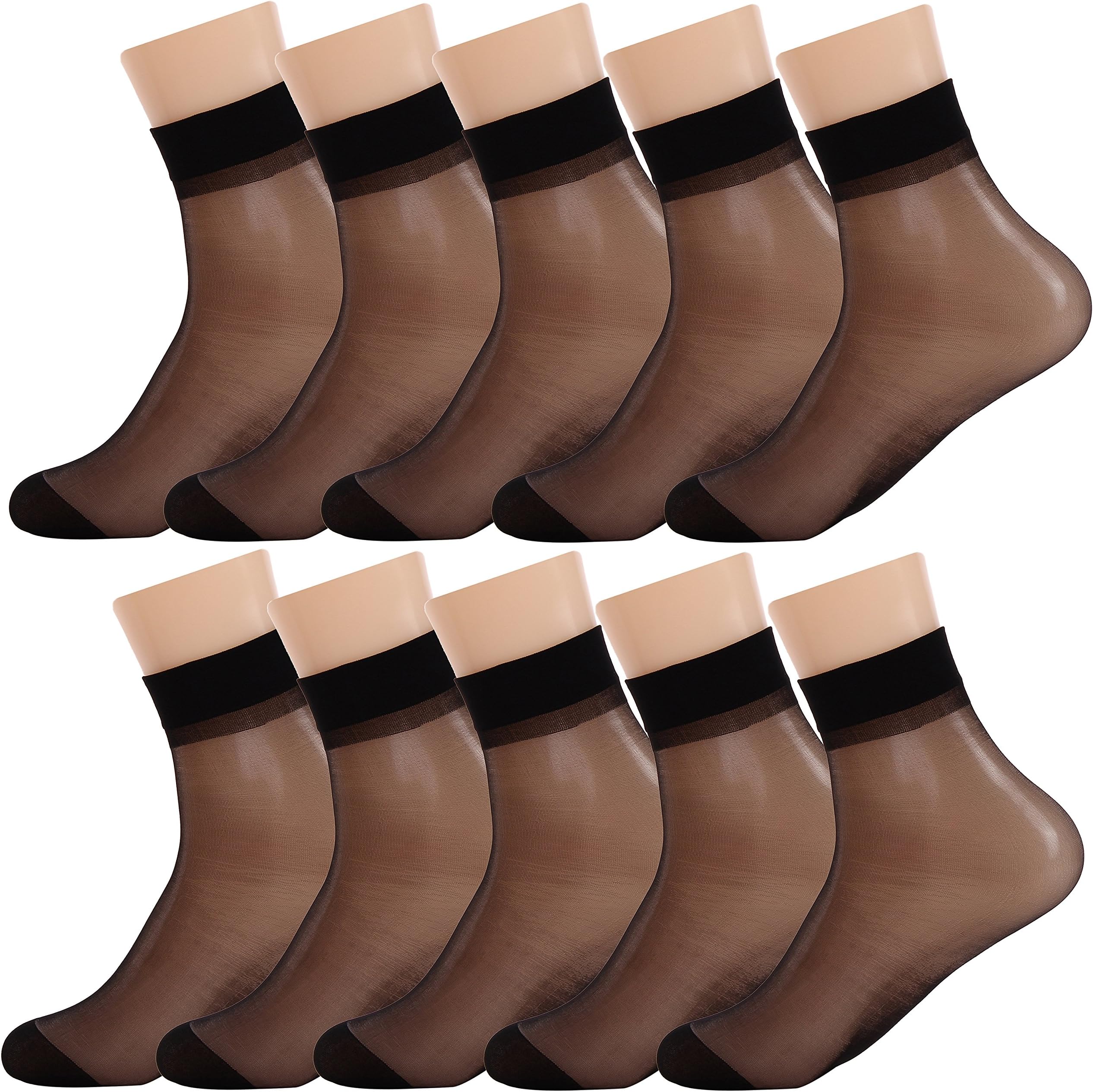 Women Sheer Socks 10 Pairs Ankle High Soft Crystal Silky Hosiery Office