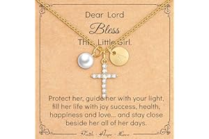 Miss Chipmunk Christmas Gifts for Grandkids, Cross Necklace for Girls,14K Gold Plated Initial Necklace Jewelry First Communion Baptism Christmas Gifts for Girls, Stocking Stuffers for Teens Girls