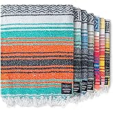 Benevolence LA Authentic Handwoven Mexican Blanket | Yoga Blankets, Outdoor, Picnic, Beach, Camping | Equestrian Saddle | Serape 50x70 inches - Mandarin, Pack of 1