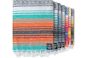 Benevolence LA Authentic Handwoven Mexican Blanket | Yoga Blankets, Outdoor, Picnic, Beach, Camping | Equestrian Saddle | Serape 50x70 inches - Mandarin, Pack of 1