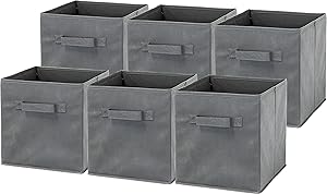 6 Pack - SimpleHouseware Foldable Cube Storage Bin, Dark Grey