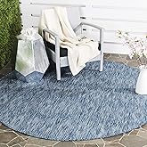 SAFAVIEH Washable Rug Outdoor Courtyard Collection - 9' Round, Navy, Non-Shedding & Easy Cleaning, Ideal for Patio, Backyard,