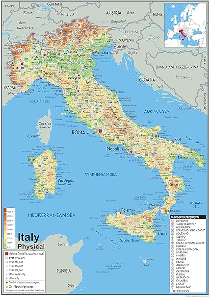 Cartina Fisica Dellitalia Carta Plastificata Formato A1