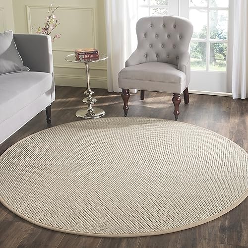 Safavieh Natural Fiber Collection NF143B Border Sisal Area Rug, 6' x 6' Round, Marble / Linen