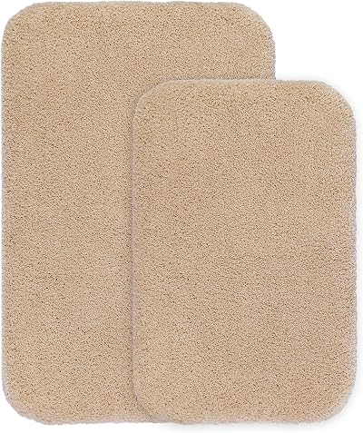 Non Slip Bath Mat 2 Pack Thick Microfiber Beige 40x60cm 50x80cm