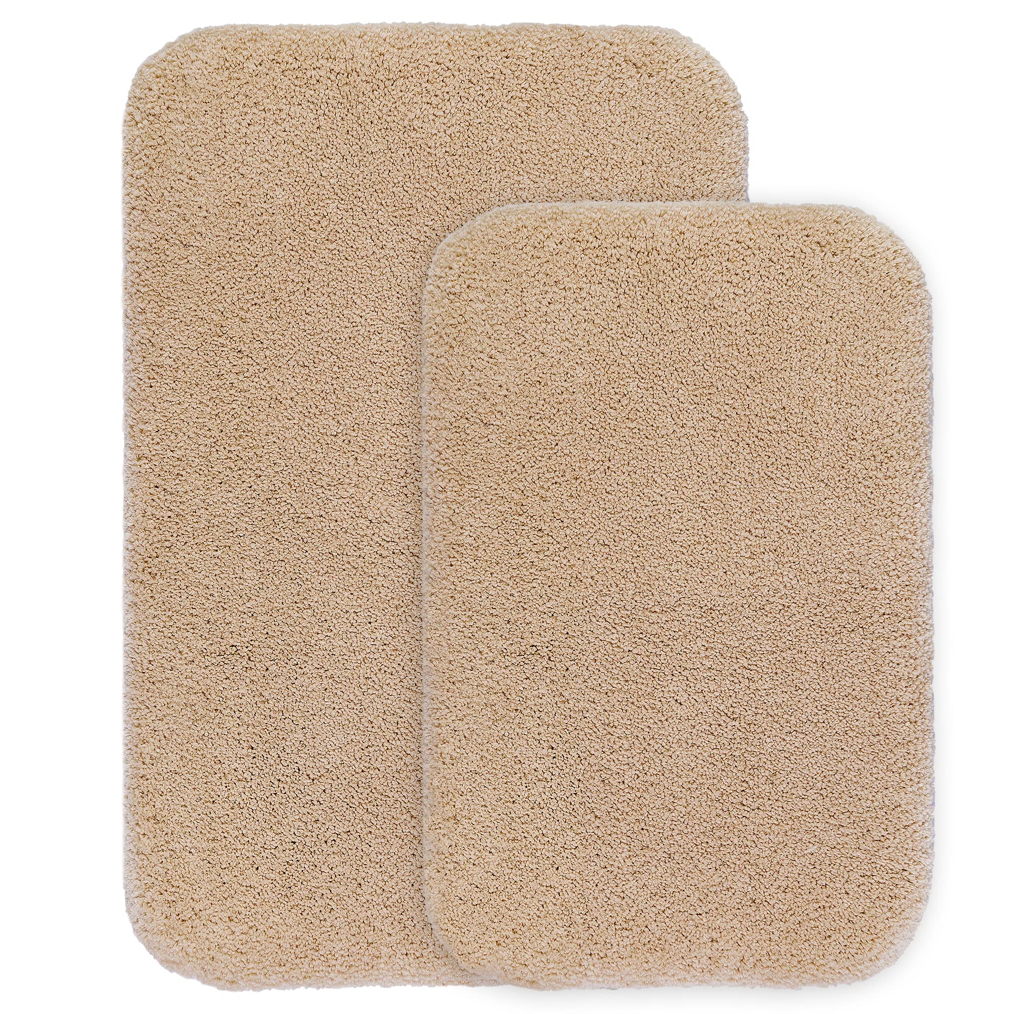 Non Slip Bath Mat 2 Pack Thickened Bath Rug for Bathroom Absorbent Ultra Soft Bathroom Mat Rug Fluffy Microfiber Bedside Rug Carpet Floor Mat, Machine Washable - 40 x 60cm & 50 x 80cm (Beige)