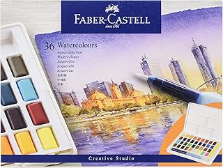 Faber-Castell 169736 Aquarellfarben, 36 Stück in Näpfchen, inklusive Wassertankpinsel