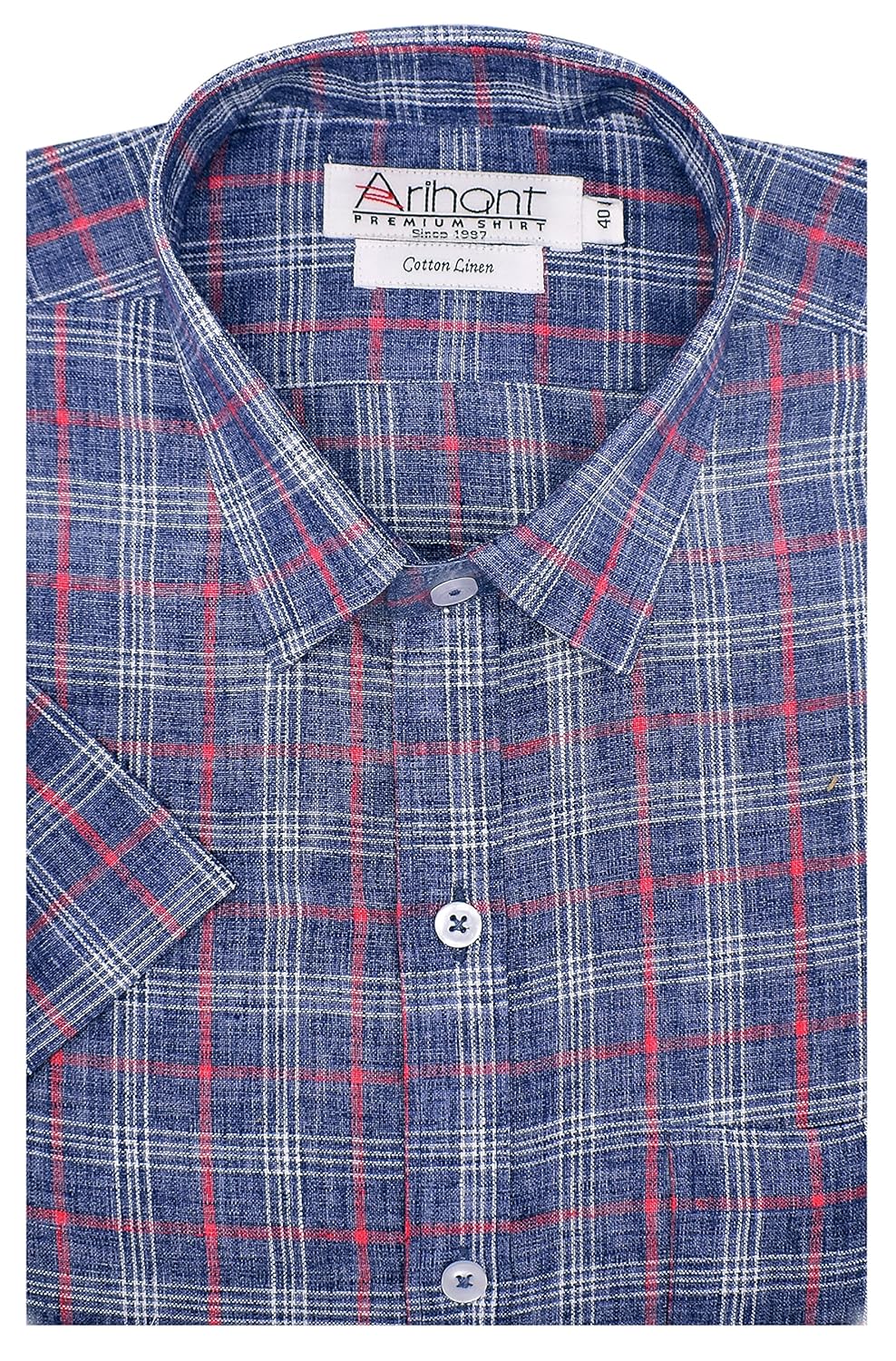 arihant men's checkered half sleeves reguler fit cotton linen formal shirts