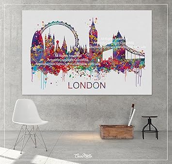 Amazon Com Londres Skyline Lienzo Decorativo Acuarela Reino