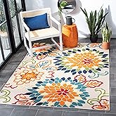 SAFAVIEH Washable Rug Outdoor Cabana Collection - 6'7" x 9', Ivory & Orange, Non-Shedding & Easy to Clean, Ideal for Patio, B