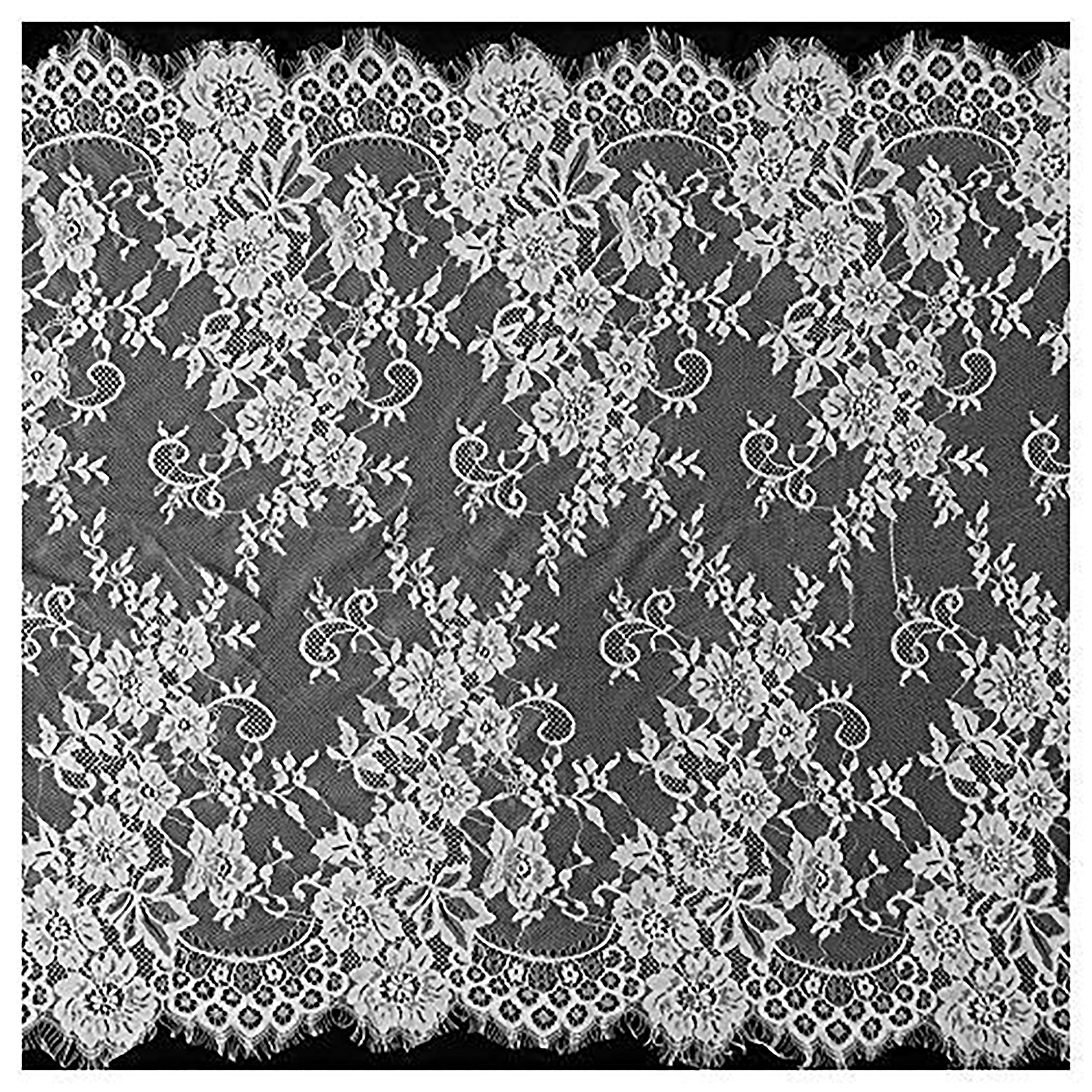 Chantilly Lace Floral Bridal/Wedding Dress Flower Fabric Scallop Trim Applique Clothing Curtains Black/Off White 300cmx72cm ALE08 (Off White)