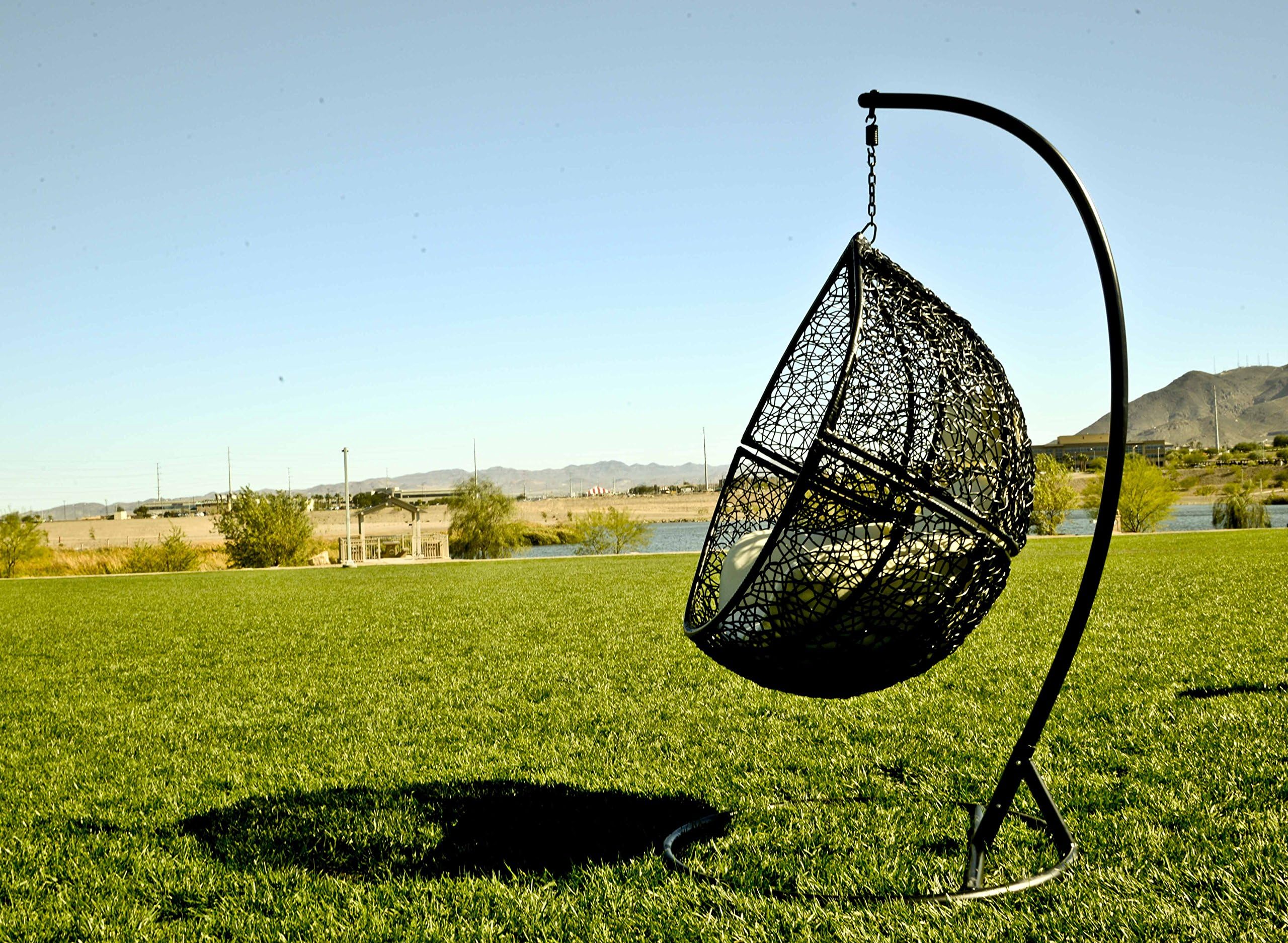 purrrfect life PL15043-1B Uv Plastic Rattan Water Drop Shaped Swing Chair, Black