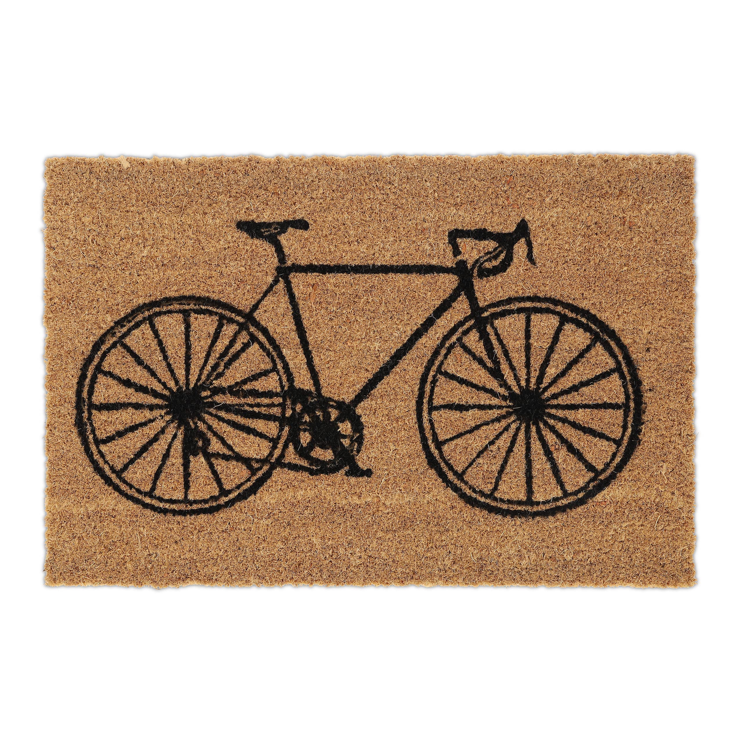 Relaxdays Doormat Coir Bicycle Cycling, 40 x 60 cm, Door Mat Inside & Outside, Non-Slip Wiper, Rectangular, Black-White