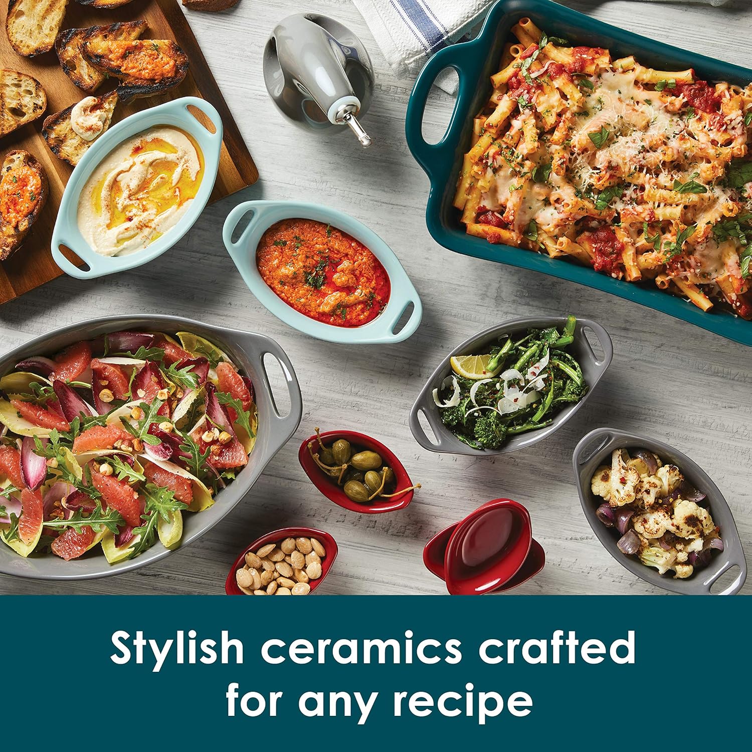 Rachael Ray Solid Glaze Ceramics EVOO Olive Oil Bottle Dispenser with Spout, 24 Ounce, Marine Blue: Kitchen & Dining