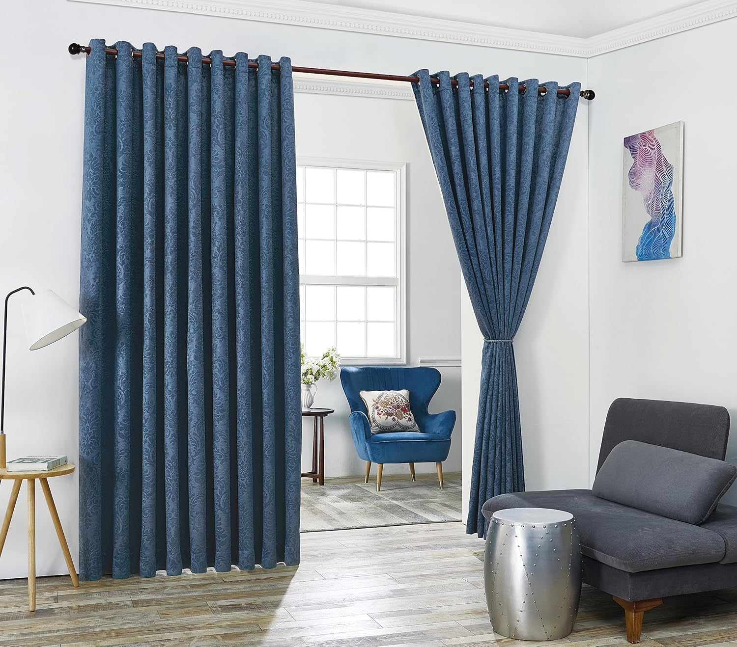 AsaTex Loretta - 1 Embossed Patio Extra Wide Curtain Panel with 16 Grommets - Thermal Weaved Blackout - Noise Reduction Fabric - Ideal for Sliding and Patio Doors (Patio 102 W x 84, Charcoal)